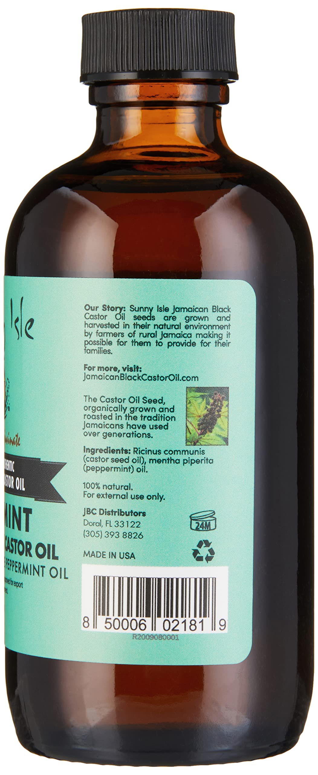 Sunny Isle Peppermint Jamaican Black Castor Oil 4oz - Hair, Scalp, Skin
