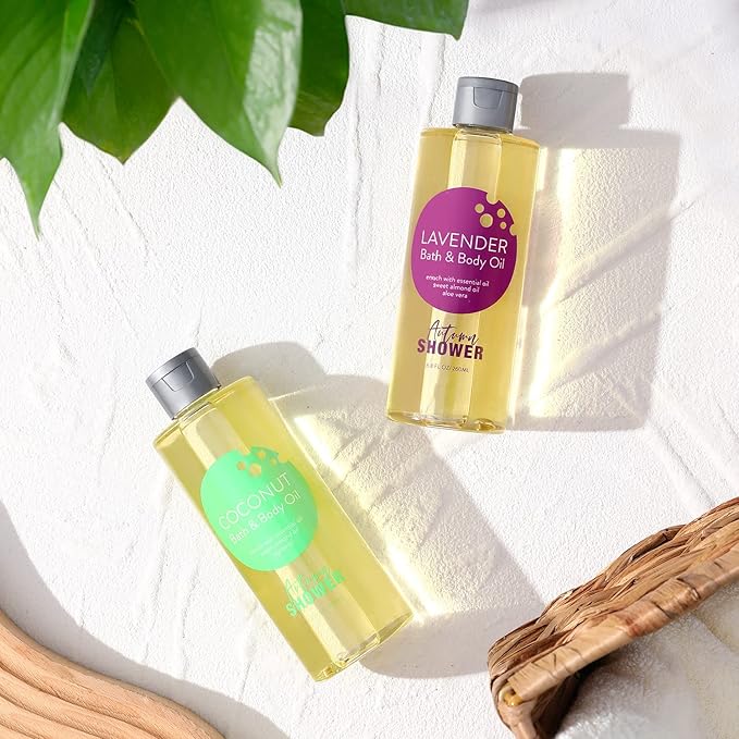 Autumn Shower Bath and Body Oil Body Oil with Sweet Almond Jojoba and Shea Butter, Lavender & Coconut Shower Oils Mother's Day Gift for Women Dry Skin 17.6 fl oz (Pack of 2)