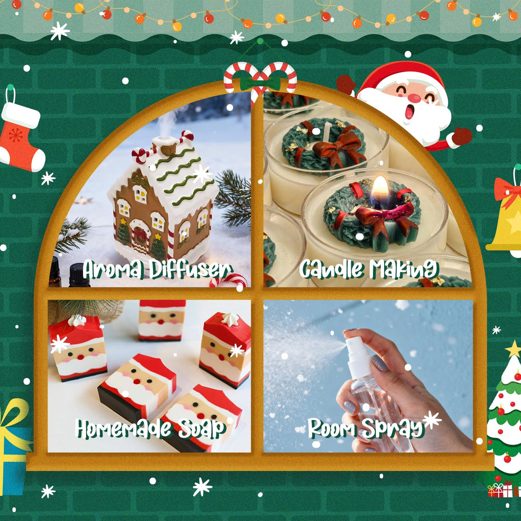 ARVIDSSON Christmas Fragrance Oil Set, Winter Essential Oils for Diffuser, Candle Making - Christmas Spirit, Gingerbread, Apple Cinnamon, Candy Cane, Mistletoe, Holiday Diffuser Oils Gift Set
