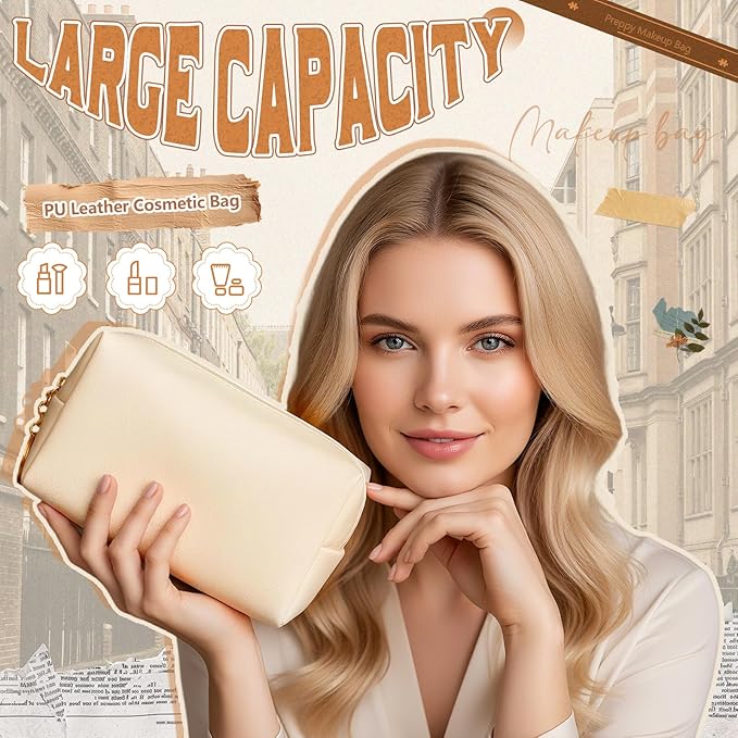 Chunful 24 Pcs Preppy Makeup Bag PU Leather Cosmetic Bag Bulk Makeup Plain Pouch Waterproof Toiletry Purse for Women Traveling Preppy Pencil Case Valentine's Day Gifts(Brown Series)