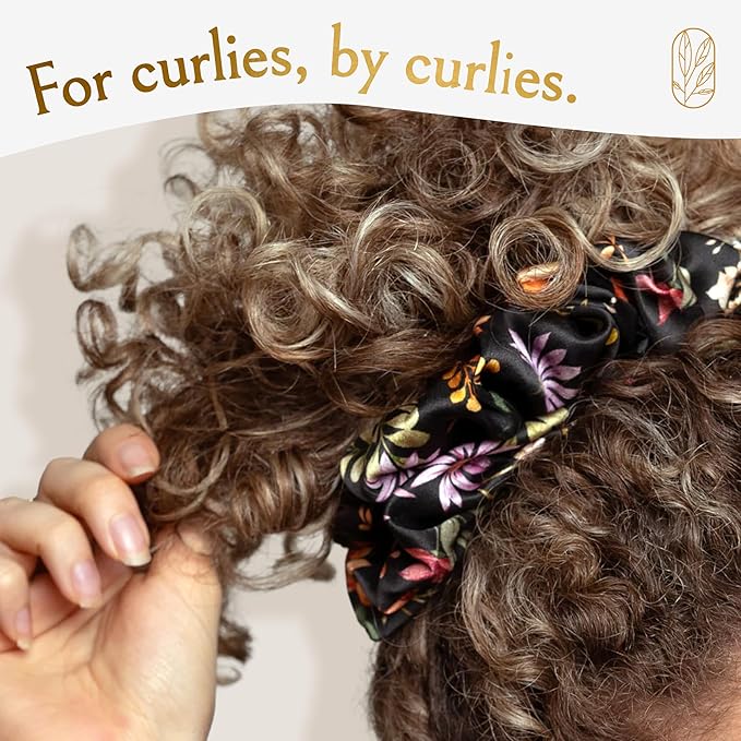 Curlfriend Oversized Mulberry Silk Scrunchies, XL, Midnight Blooms