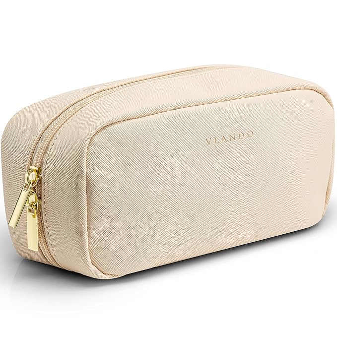 VLANDO Makeup Bag with Separate Pocket for Beauty Tools,White