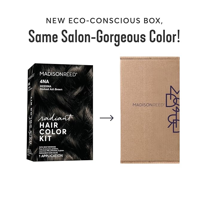 Madison Reed Radiant Hair Color Kit - 4NA Darkest Ash Brown with Cool Smoky Undertones (Messina Brown), Permanent Hair Dye, Dimensional Gray Hair Blending | PPD-Free & Ammonia-Free, 2 Pack