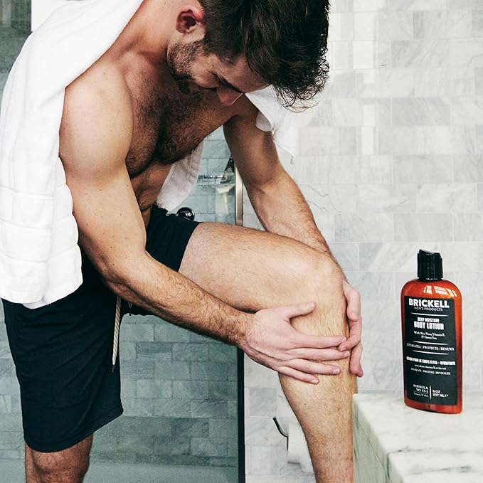 Brickell Men's Deep Moisture Body Lotion for Men, Protects and Hydrates Dry Skin, With Aloe, Vitamin E, and Jojoba Oil, 8 Ounce, Unscented
