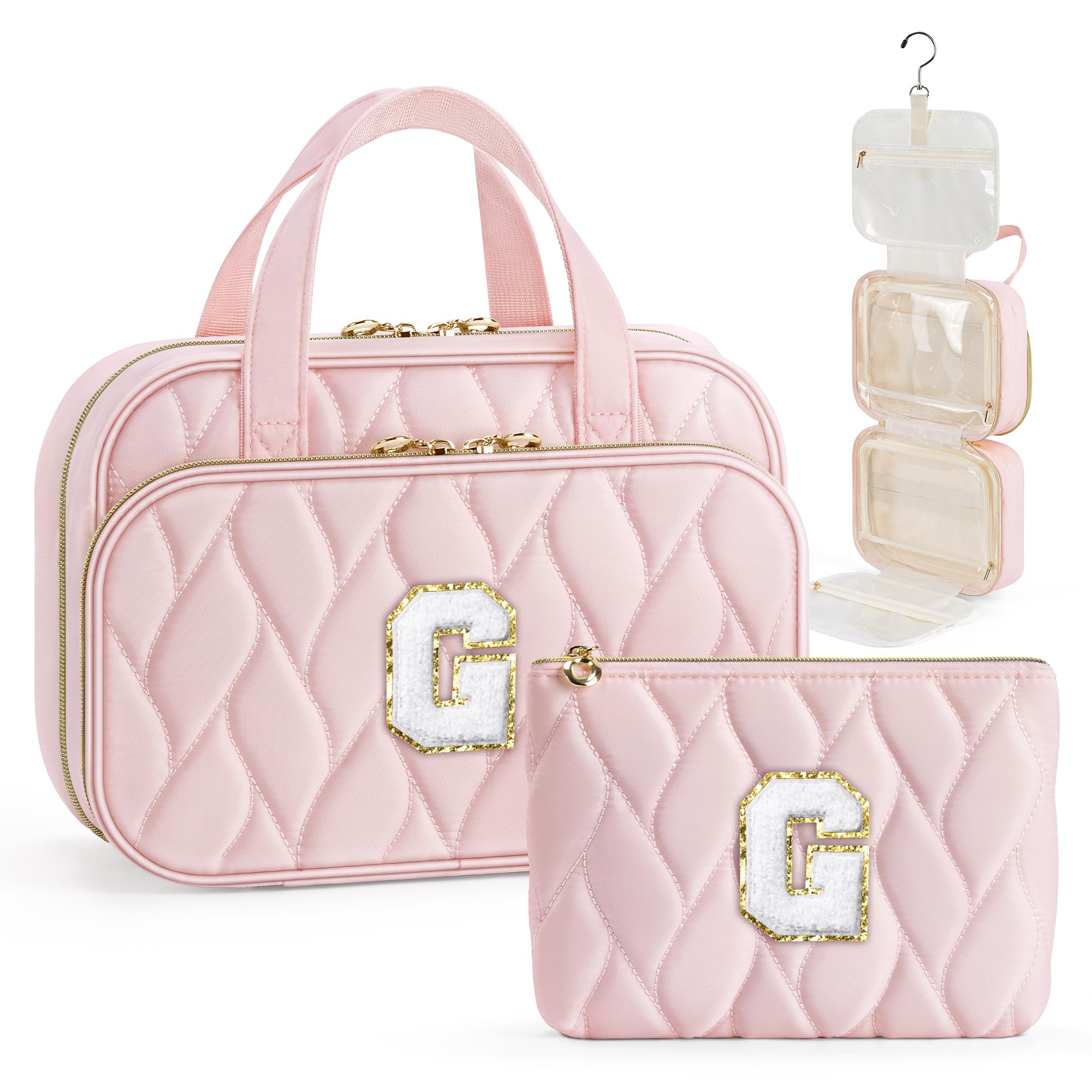 YOOLIFE Graduation Gifts for Her - Hanging Toiletry Bag for Women, Travel Toiletry Bag Makeup Bag, Personalized Travel Essentials for Women - Letter G Pink