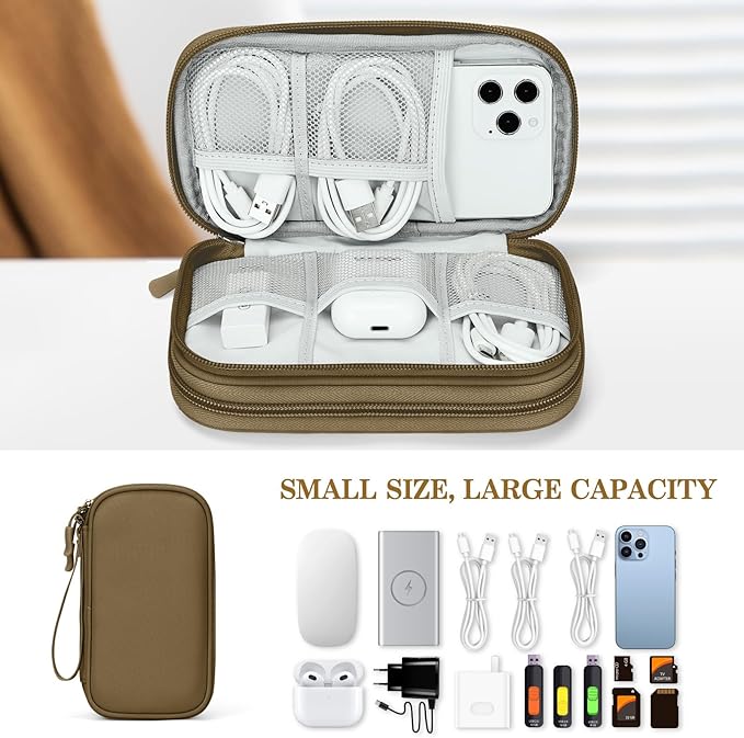FYY Electronic Organizer, Travel Tech Pouch Bag, Cable Organizer Brown