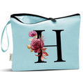 Vavabox A-Z Personalized Makeup Bag, Birthday Gifts for Women Mom, Gifts for Best Friend, Bride Bridesmaid Cosmetic bag (H, Aqua)