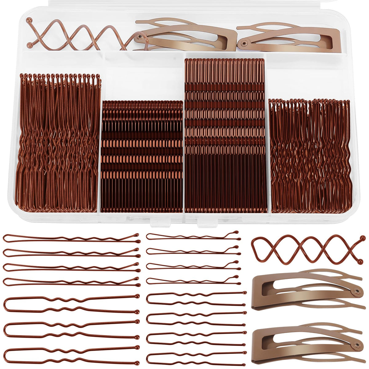 FLAREANN Gold Bobby Pins Set with U Shape Pins, Spiral Pin & Snap Clips