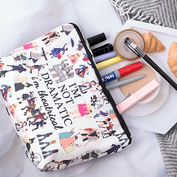 Pebarmnt I'm Not Dramatic I'm Theatrical Makeup Bag Broadway Musical Gift Theatre Bag Pencil Case Fun Theatrical Design Makeup Bag (Not dramatic)
