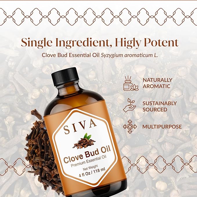 Siva Clove Bud Essential Oil, Glass Bottle with Dropper, 4 Fl Oz (118 ml)