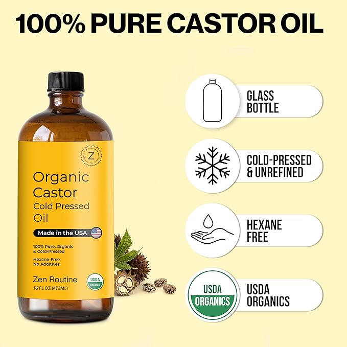Organic Castor Oil 32oz (Single) Cold Pressed Unrefined Glass Bottle | Aceite de Ricino | Hair Growth Oil for Hair, Lashes & Castor Oil Packs | USDA Certified | Made in the USA