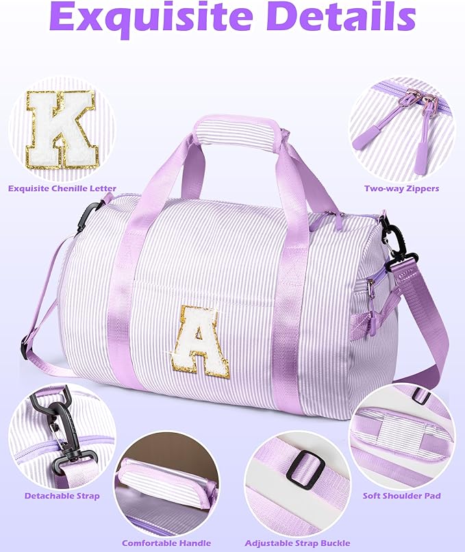 Gifts for Grandkids, Girls Travel Duffle Bag, Kids Initial Overnight Duffel Bags with Shoe Compartment, Personalized Dance Bag with Cosmetic Pouch, Birthday Gift Ideas (Letter I)