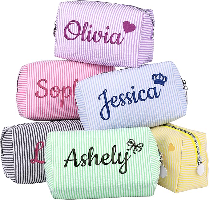 Ajiangwu Personalized Makeup Bag with Embroidered Name&Birth Flower for Bridesmaid Gifts,Custom Small Travel Cosmetic Bag Toiletry Bag Wedding Gifts for Bride