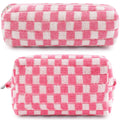 ZLFSRQ 2Pcs Checkered Pencil Case Cute Pencil Pouch for Teens Pink Checkered Makeup Bag Travel Cosmetic Bag Set Cute Preppy Makeup Pouch for Purse Portable Zippered Skincare Toiletry Bags Organizer