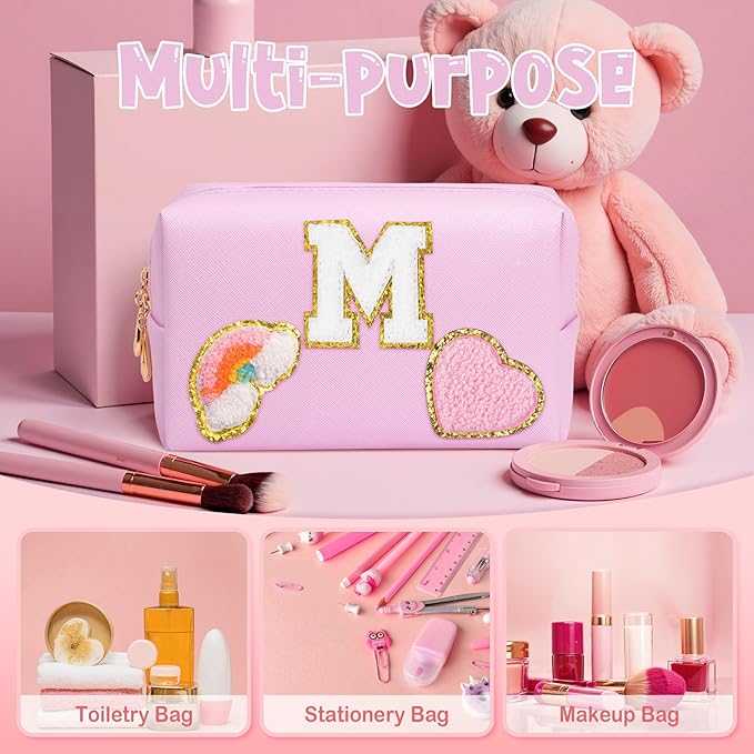 Elilier Personalized Initial Toiletry Bag w Zipper, Cute Makeup Pouch
