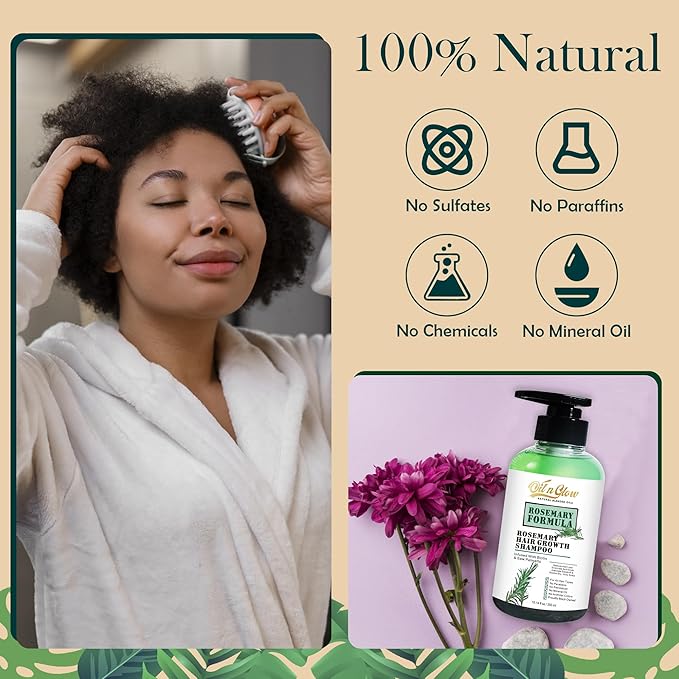OilnGlow USDA Organic Rosemary Shampoo For Hair Growth For Thickening & Strengthening for Men & Women with Biotin, Scalp DHT Blocker Saw Palmetto For Thinning Hair Loss 10 Fl. Oz- Fragrance Free