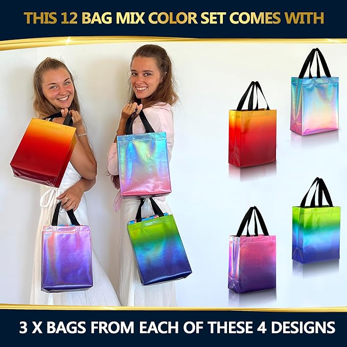 Nush Nush Medium Rise Mix Gift Bags with Handles, 8 x 4 x 10, Set of 12
