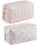 HHQQWZ Makeup Bag Travel Cosmetic Bag for Women Girls, Zipper Make Up Pouch, Floral Flowers Toiletry Organizer Makeup, Portable Storage Cosmetic Travel Cloth Bag (Pink+Purple Floral)