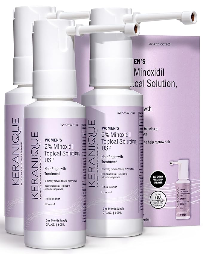 Keranique Hair Regrowth Treatment for Women - 2% Minoxidil for Women Hair Growth & Thickening - Topical Solution Scalp Treatment for Hair Loss & Thinning w/ Precision Spray Applicator 2 Fl Oz (3-pack)