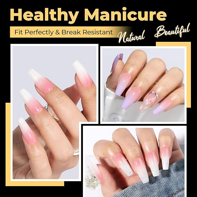 UNA GELLA 600Pcs Medium Coffin Nails Tips, Gel Nail Tips Coffin Pre Etched Press On Nails Fake Soft Gel Nail Tips For Nail Extension Ombre Stlye Art Home DIY Salon 12 Sizes