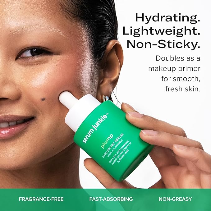 PLKYYLIH Serum Junkie Plump Hyaluronic Acid Serum with 5D Hyaluronic Complex, Ectoin, Plant Ceramides, Vitamin B5 and E, Deep Hydration, Strengthens and Supports Skin Barrier, Fragrance-Free, 1 fl oz