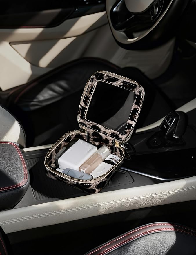Small Makeup Bag for Purse Accessories Women Clear Cosmetic Mini Pouch Car Essentials Bag Leopard Print Clear Leather Make Up Travel Bag Organizer with Zipper Cute Compact Cheetah Little Toiletry Bag