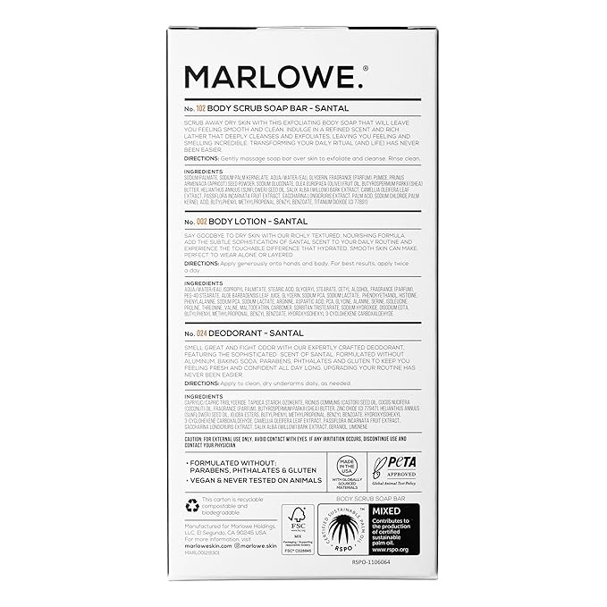 MARLOWE. Men's Santal Body Gift Set, Scrub Soap, Deodorant + Lotion