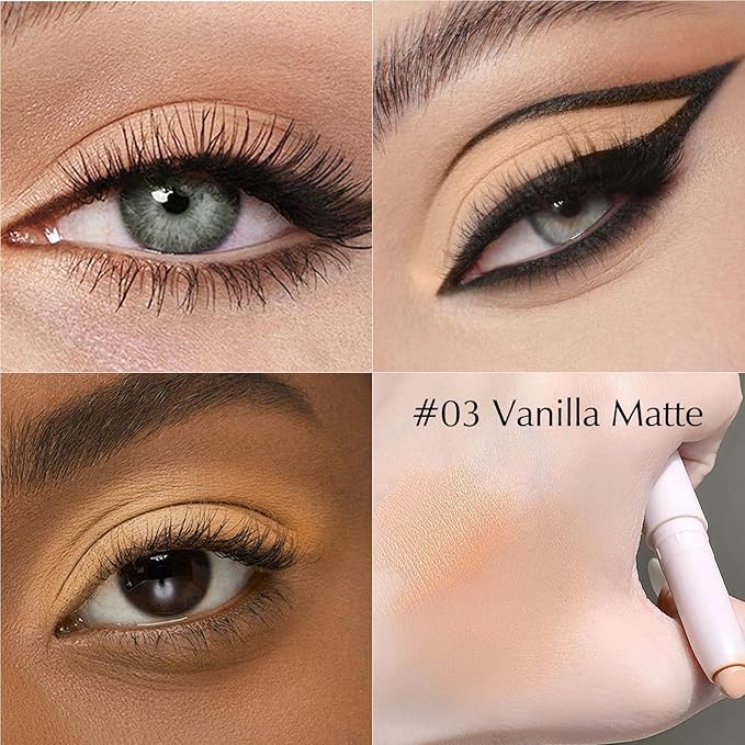 Wugbc Vanilla Eyeshadow Stick, Matte Cream Eyeshadow Long-Lasting Crease-Proof Eye Shadow Eyeliner Stick High Pigmented Highlighter Makeup Pencil Crayon with Blending Brush & Built-in Sharpener