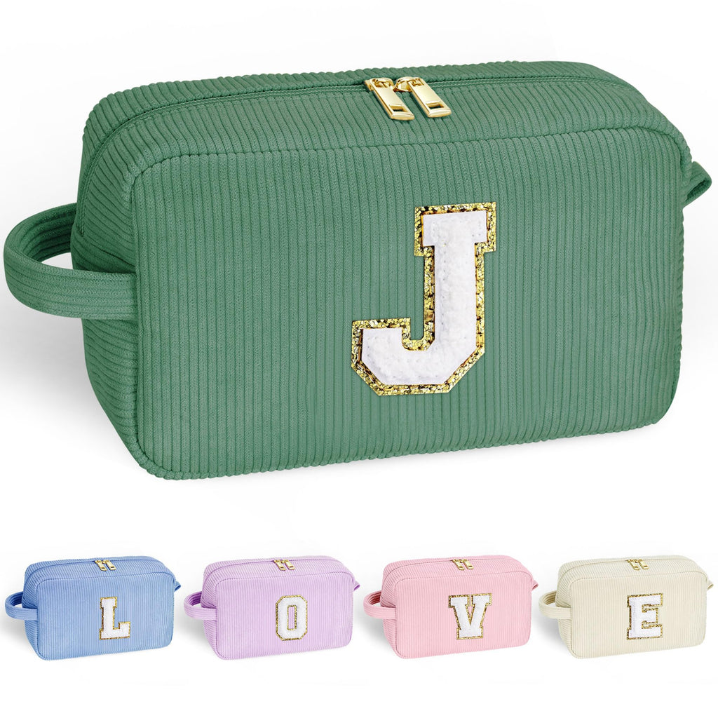 YOOLIFE Personalized Gifts - Travel Makeup Bag Cute Makeup Bag Make Up Bag Monogram Makeup Bag Travel Toiletry Bag Best Friend Birthday Gifts Bridesmaid Wedding Gifts for Women Her Girls Letter J