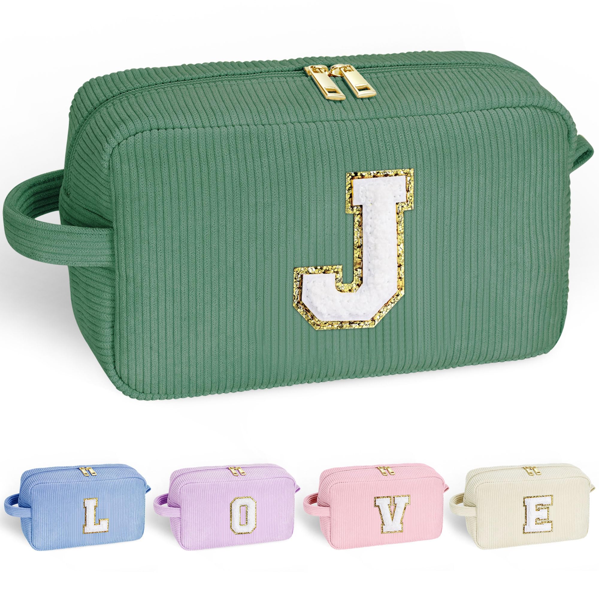 YOOLIFE Personalized Gifts - Travel Makeup Bag Cute Makeup Bag Make Up Bag Monogram Makeup Bag Travel Toiletry Bag Best Friend Birthday Gifts Bridesmaid Wedding Gifts for Women Her Girls Letter J