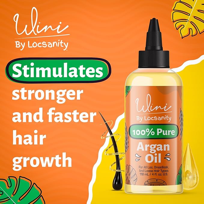 Locsanity Wini Pure 100% Cold Pressed Organic Argan Oil for Hair and Body | Non-GMO | 4 fl oz: Moisturizing Oil for Hair Growth, Skin Hydration, Nail Care & Frizz Control
