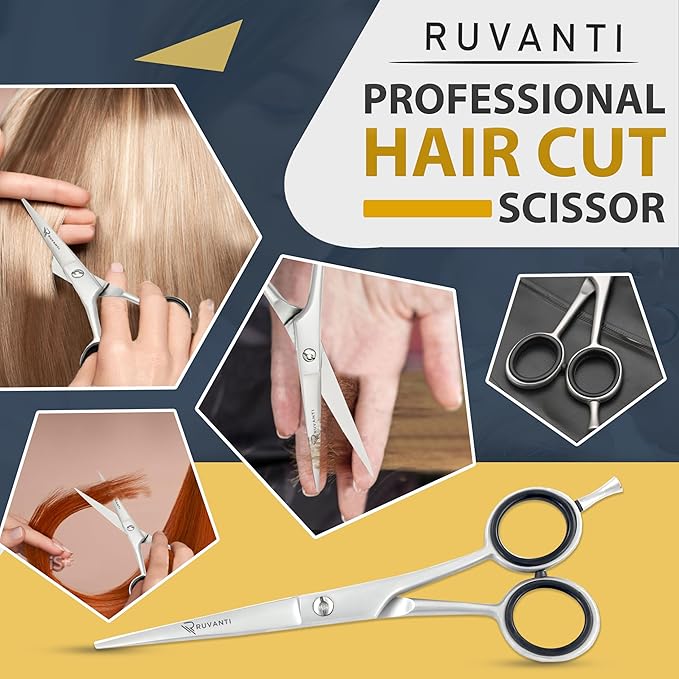 Ruvanti Hair Cutting Scissors - 6.5 Inch Sharp Hair Scissors & Haircut Scissors for Women Men Kids, Stainless Steel Scissors for Hair, Home Hair Cutting Scissors Professional with Case