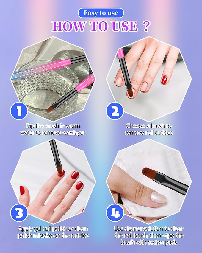 AMilHiTon 3PCS Nail Polish Clean Up Brush, Gilded Pink Blue