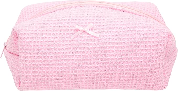 PAZIMIIK Cozy Makeup Bag for Women,Zipper Cosmetic Pouch,Waffle Candy Pink
