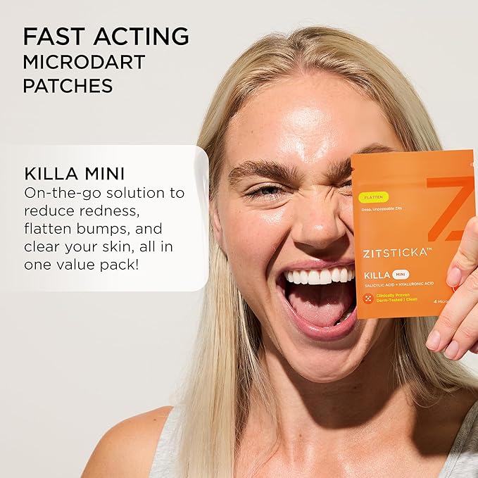 ZitSticka Killa Microdart Pimple Patches for Face - Most Potent Pimple Patch with Fast-Acting Microdarts - For Deep, Early-Stage Zits with Salicylic Acid - Mini 8 Count
