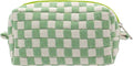 Checkered Makeup Bag for Purse, Small Travel Cosmetic Pouch,Light Green