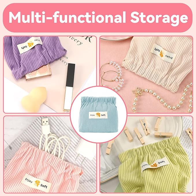 AUGSUN 6pc Corduroy Elastic Hair Tie Organizer, Storage Bag Makeup Pouch