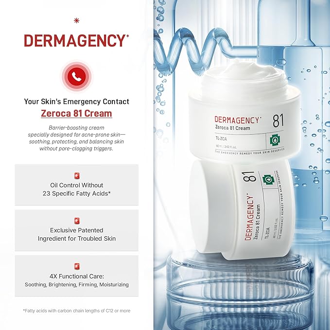 DERMAGENCY Zeroca 81 Cream | Korean Acne Cream for Sensitive & Oily Skin | Lightweight, Non-Greasy, Calming Hydration | Oil Control, Pore Refining, Cica | Fragrance-Free | K-beauty 2.02 Fl.Oz / 60ml