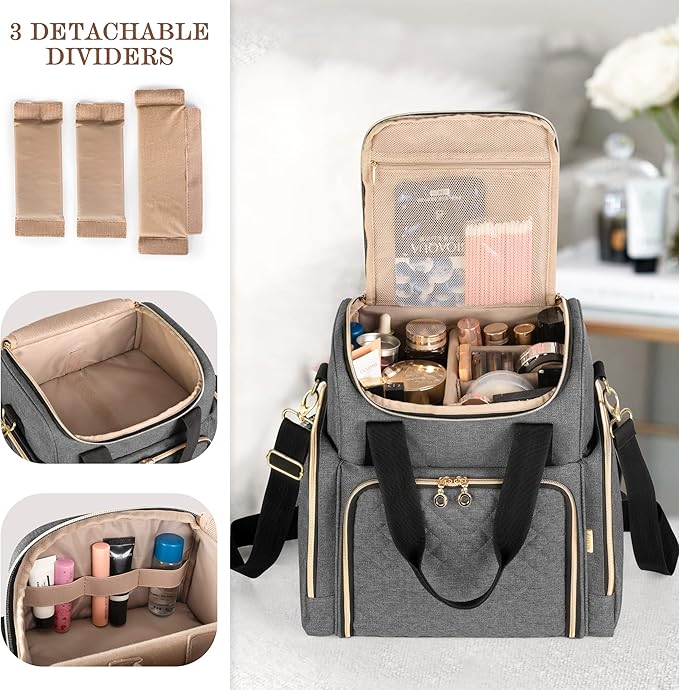 LUXJA Travel Makeup Bag with 2 Removable Makeup Cases, Gray