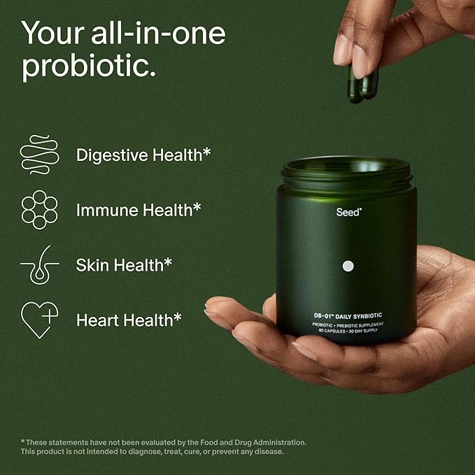 Seed DS-01 Daily Synbiotic - Prebiotic and Probiotic for Women & Men - Digestive Health, Gut Health, Immune Support, Bloating & Constipation Relief - Vegan & Shelf-Stable - 30-Day Starter (60ct)