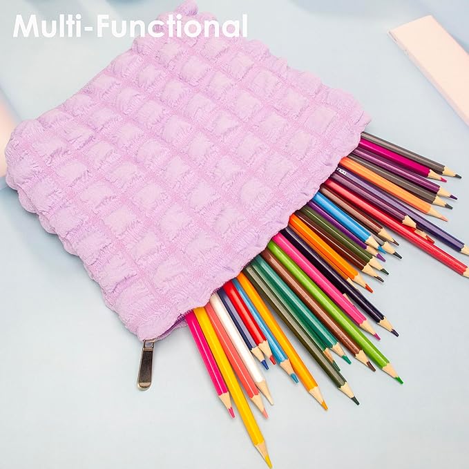 Flat Makeup Bag for Women,Zipper Cosmetic Pouch for Purse,Bubble Purple