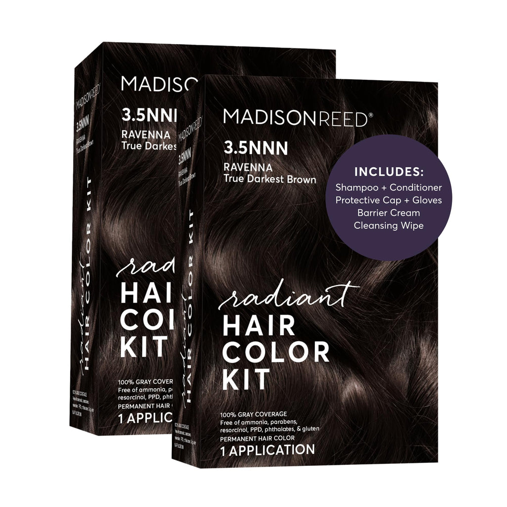 Madison Reed Radiant Hair Color Kit - 3.5NNN Darkest Brown-Black (Ravenna Brown), Permanent Hair Dye for Resistant Grays, 100% Gray Coverage | PPD-Free & Ammonia-Free, 2 Pack