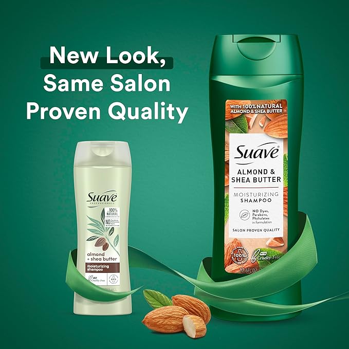 Suave Almond & Shea Butter Shampoo and Conditioner for Dry Hair – Moisturizing Hair Products for Women & Men, Frizz Control, 12.6 Oz Ea