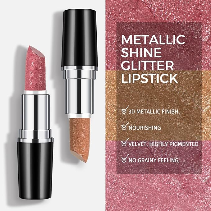 Anglicolor Metallic Gold Lipstick,High Impact Lipcolor Moisturising Creamy Formula Smooth and Non-Sticky,Shimmer Frosted Lipstick For Women,Girls,Full-Coverage Lip Color (10 SAHARA GOLD, 4g)