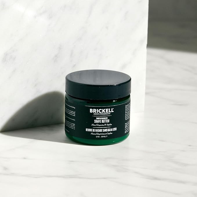 Brickell Men's Smooth Brushless Shave Butter for Men, Smooth Shaving Butter to Fight Nicks, Cuts and Razor Burn, With Shea Butter, Aloe, and Vitamin E, 2 Ounce, Unscented
