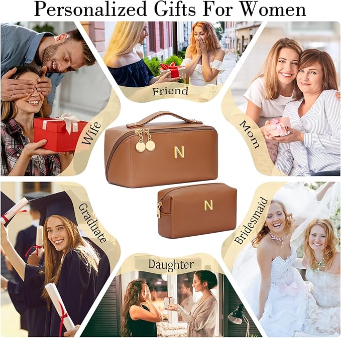 CLOUDWINGS Initial Makeup Bag Personalized Gift for Women Teen Girls