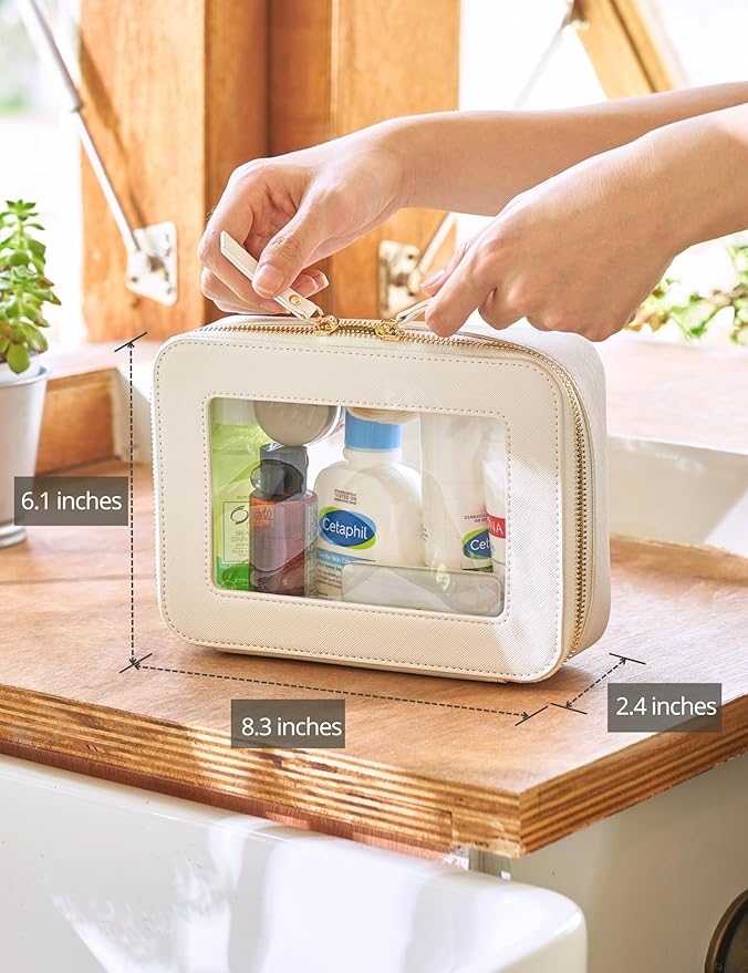 Popvibe Clear Makeup Bag with Zipper, Women Travel Toilrty Bag White Medium
