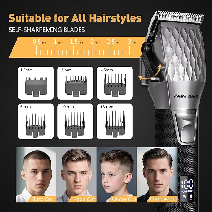 FADEKING® Professional Hair Clippers for Men, Cordless Beard Trimmer Kit for Hair Cutting & Grooming, Zero-Gap Barber Clippers Set, Ideal Mens Grooming Gift for Father’s Day/Birthday