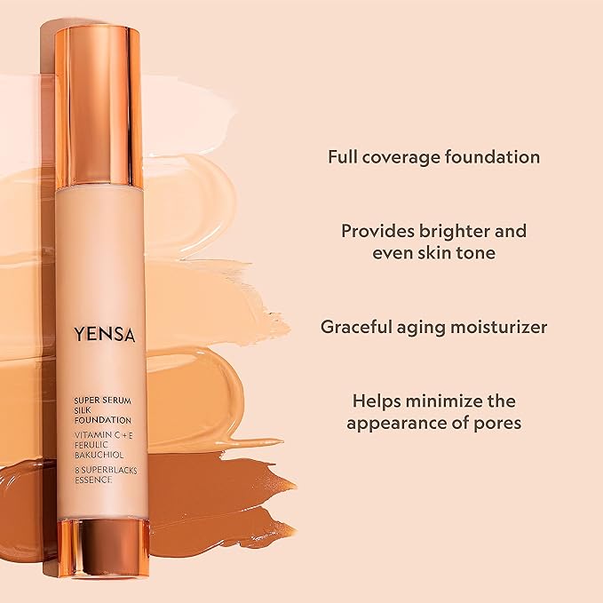 YENSA Serum Foundation Makeup - Super Silk Full Coverage Foundation Enriched with Peptides, Vitamin C & Ferulic Acid to Help Reduce Fine Lines, Wrinkles & Dark Circles - Fair 2 (1 oz)