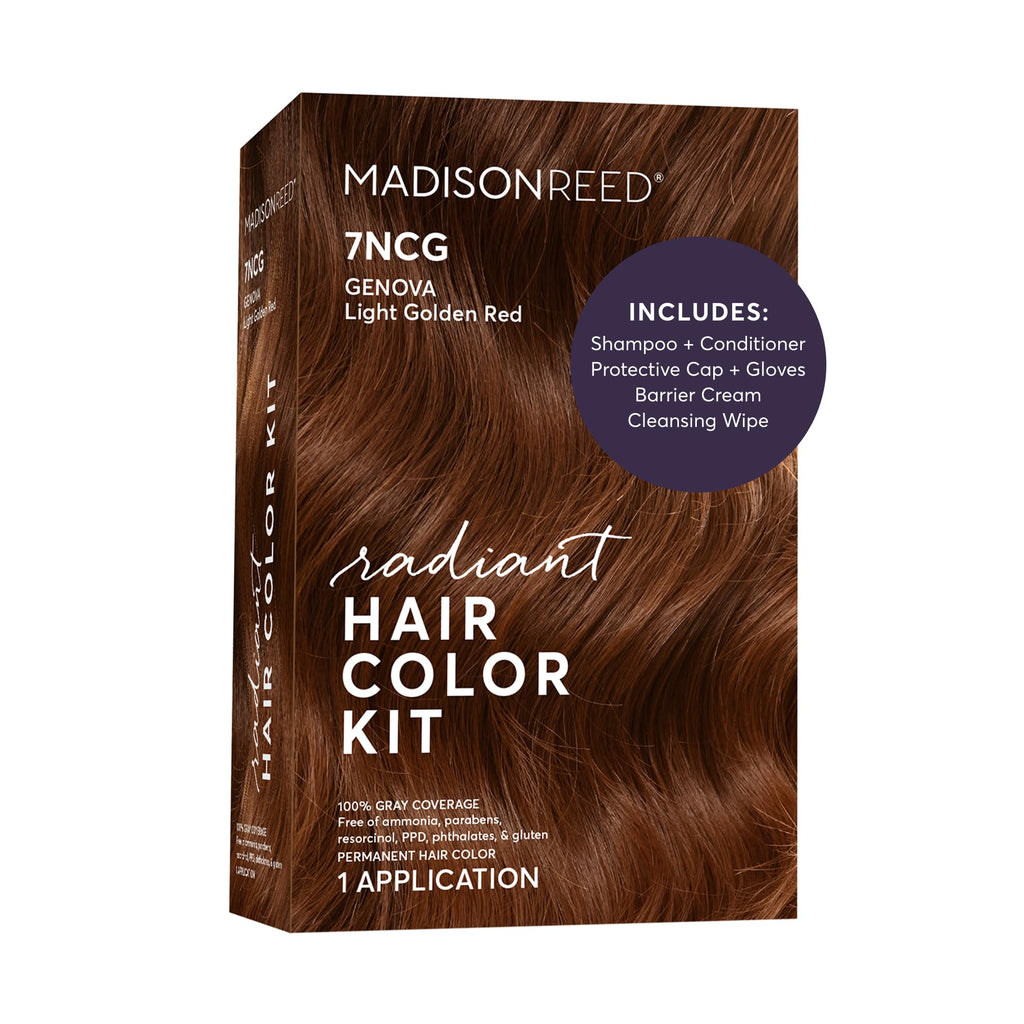 Madison Reed Radiant Hair Color Kit - 7NCG Light Golden Copper (Genova Red), Salon-Quality Permanent Hair Dye, Superior Gray Coverage & Dimensional Color | PPD-Free & Ammonia-Free, 1 Pack